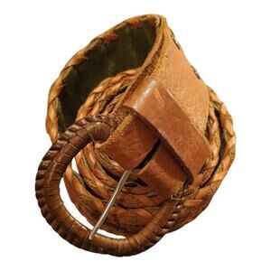 Vintage Brown & Green Leather Belt Hand Tooling Made in Mexico Men's Size 36-41